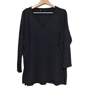 Black Shirt Woman Size Medium Blouse Tunic Length Textured Oversized Capsule